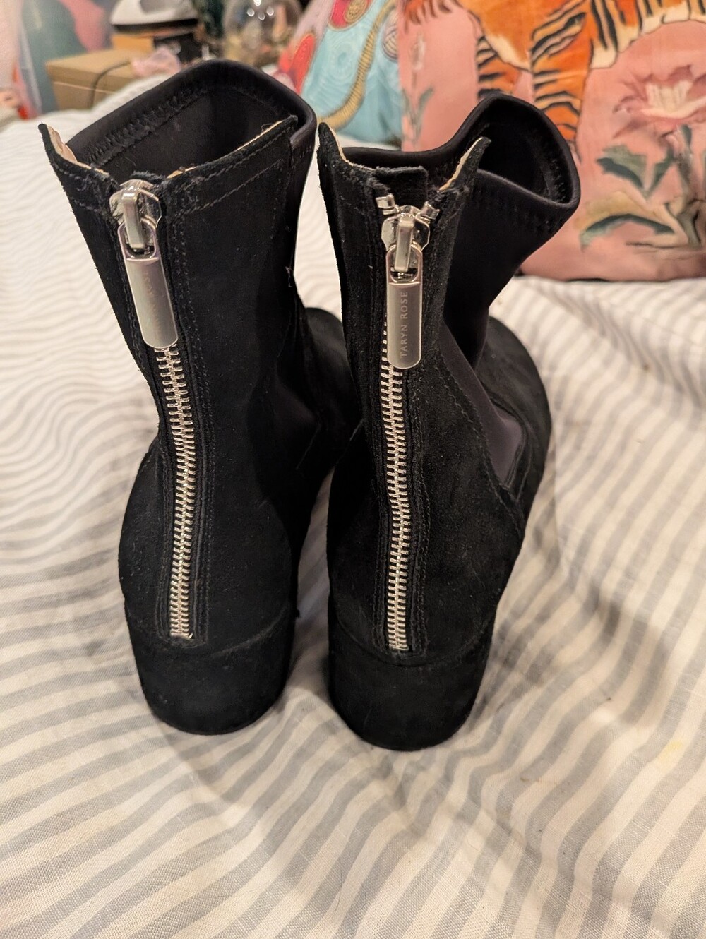 Taryn Rose Black Suede Zip-Back Women's Ankle Boots - Size 11